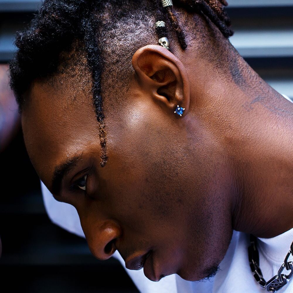 The Ocean® - 925 Sterling Silver Blue Sapphire Diamond Stud Earrings Earrings