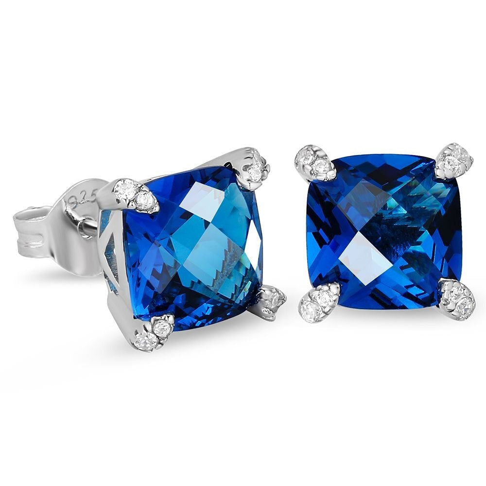 The Ocean® - 925 Sterling Silver Blue Sapphire Diamond Stud Earrings Earrings
