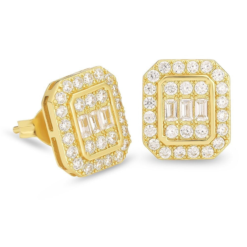 The Pride II® - 925 Sterling Silver Iced Diamond Square Stud Hip-Hop Earrings for Men Earrings 14K Gold S925