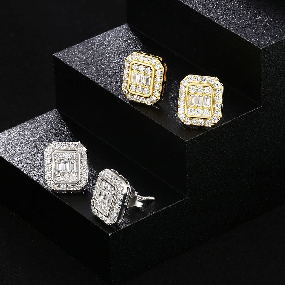 The Pride II® - 925 Sterling Silver Iced Diamond Square Stud Hip-Hop Earrings for Men Earrings