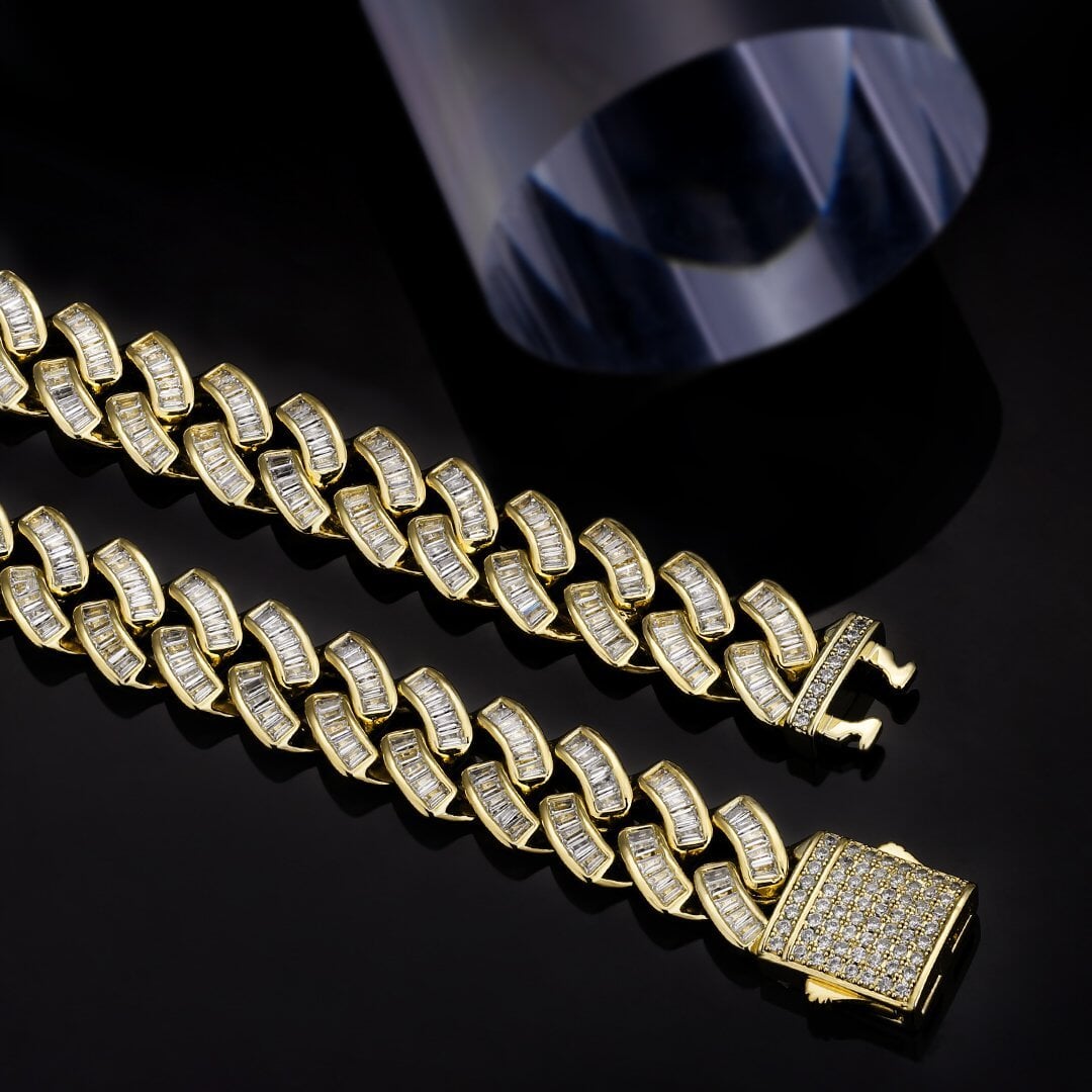 The Prince's Pride® - 12mm Baguette CZ Cuban Link Chain 14K Gold Plated