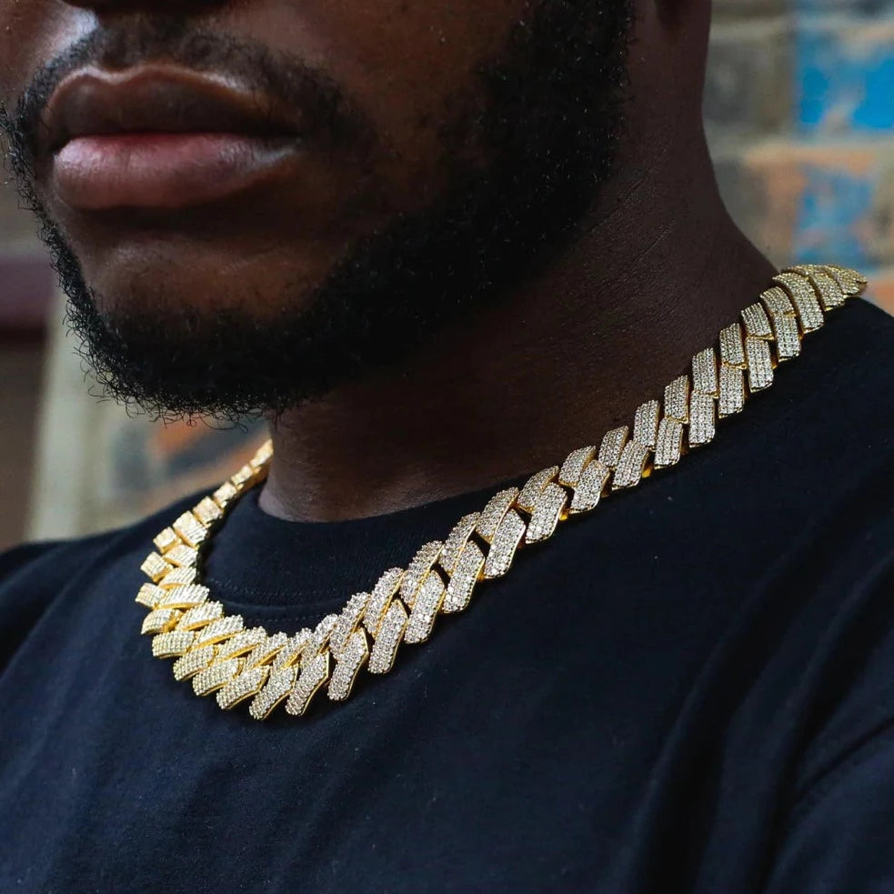 The Proud Moment II® - 20mm Iced Out 3 Row Diamond Prong Cuban Link Chain Choker in 14K Gold Necklaces