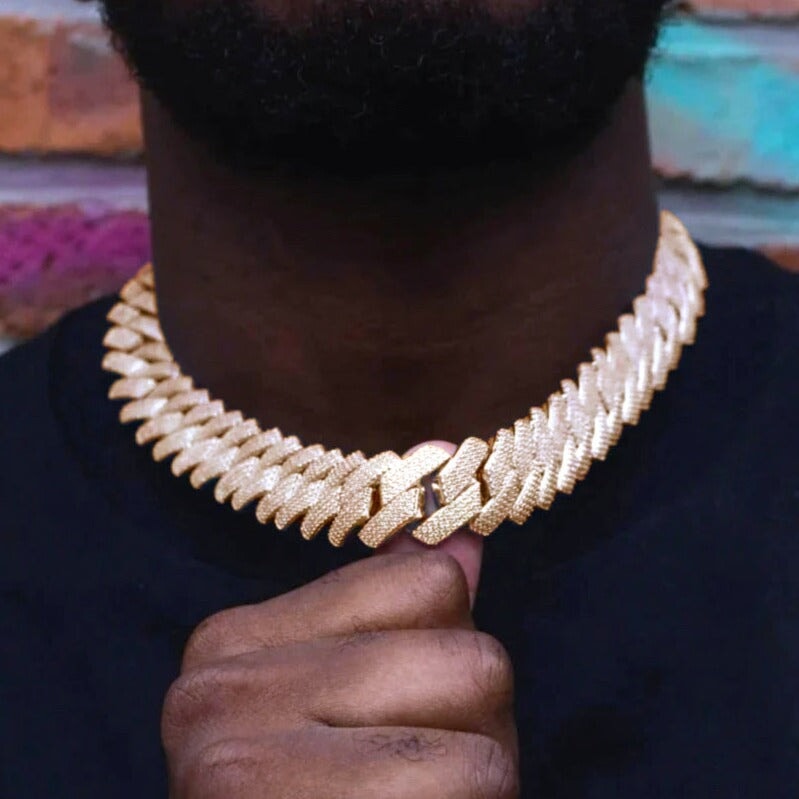 The Proud Moment II® - 20mm Iced Out 3 Row Diamond Prong Cuban Link Chain Choker in 14K Gold Necklaces