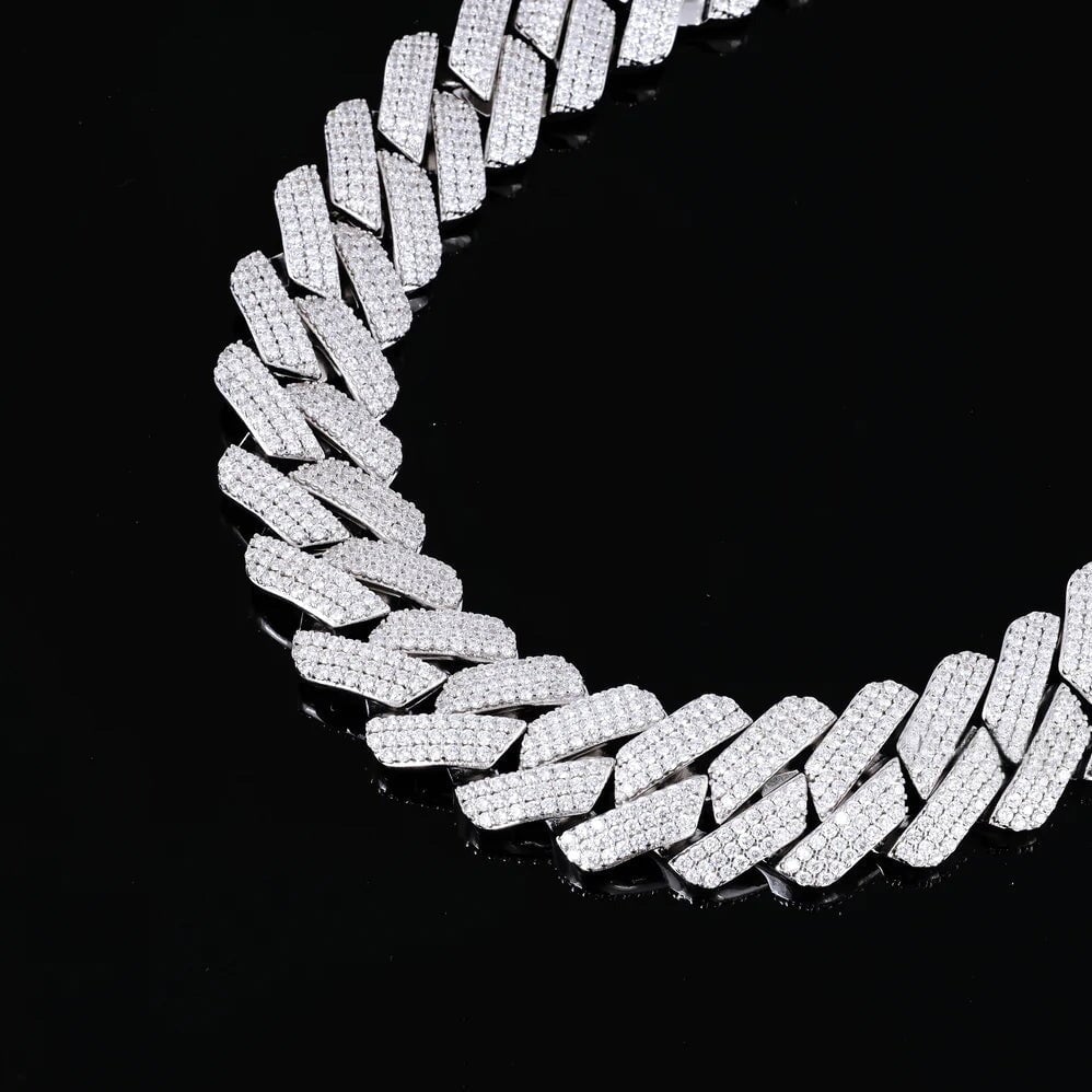 The Proud Moment II® - 20mm Iced Out 3 Row Diamond Prong Cuban Link Chain Choker in White Gold