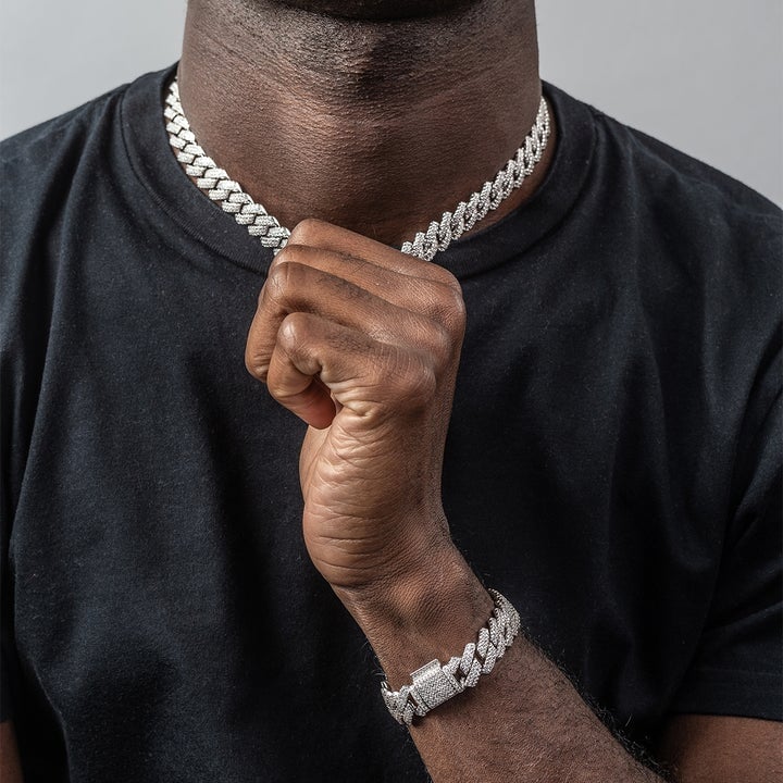 The Shining Moment III® - 15mm Iced Out Diamond Prong Cuban Link Chain Choker in White Gold