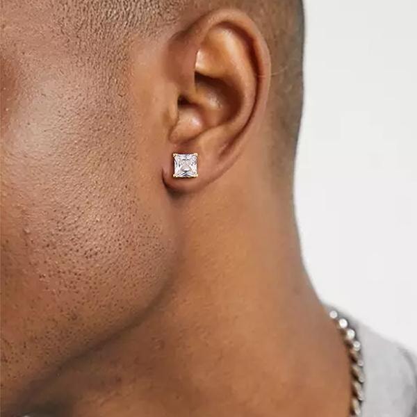 The Shining Stud® - 925 Sterling Silver Diamond Square Stud Earrings in 18K Gold Earrings