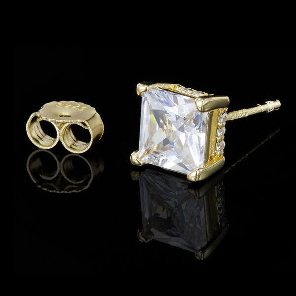 The Shining Stud® - 925 Sterling Silver Diamond Square Stud Earrings in 18K Gold Earrings