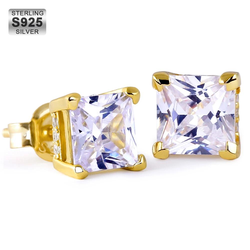 The Shining Stud® - 925 Sterling Silver Diamond Square Stud Earrings in 18K Gold Earrings S925 18K Gold