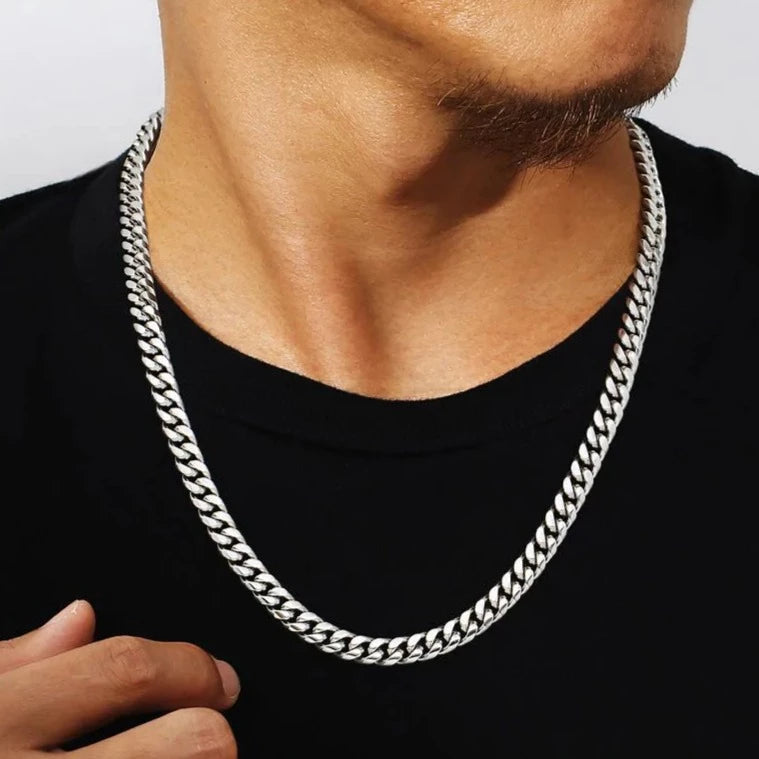 The Silver Lining Ⅱ® - Cuban Link Chain Silver White Gold (Push Button Clasp) Necklaces