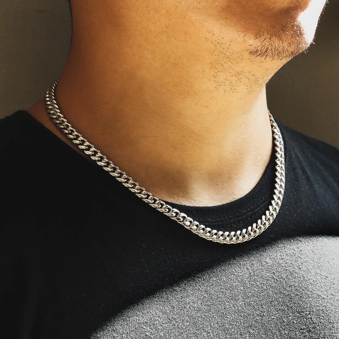 The Silver Lining® - 8mm Miami Cuban Link Chain White Gold Plated Necklaces