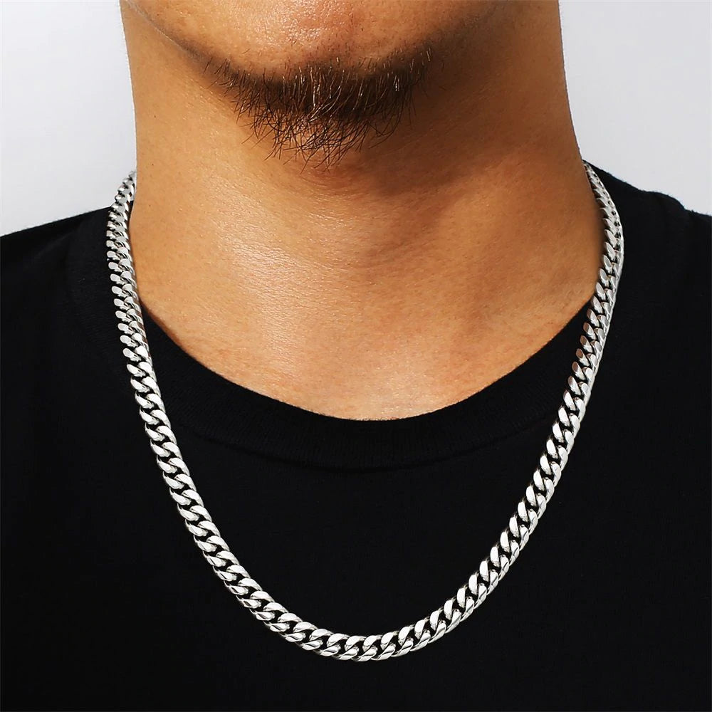 The Silver Lining® - 8mm Miami Cuban Link Chain White Gold Plated Necklaces
