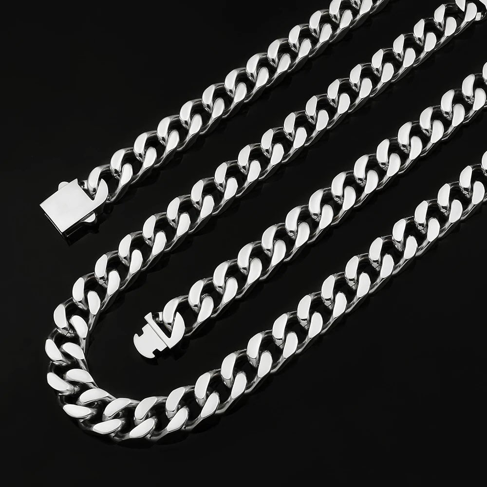 The Stormtrooper Ⅲ® - 12mm Curb Cuban Link Chain in Silver White Gold