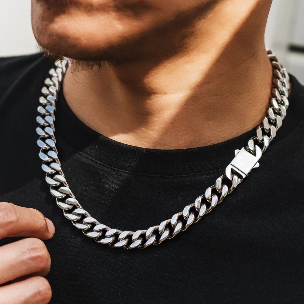 The Stormtrooper Ⅲ® - 12mm Curb Cuban Link Chain in Silver White Gold