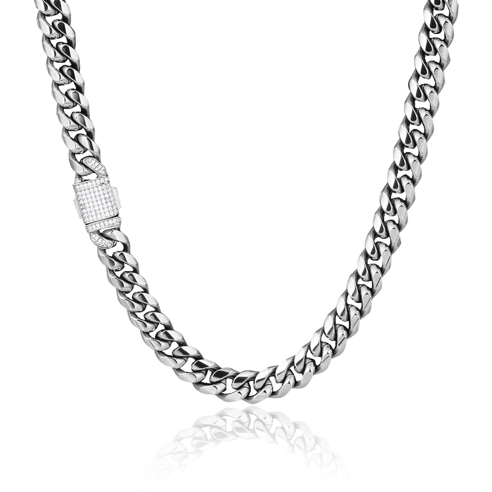 The Stormtrooper® - 12mm Iced Miami Cuban Link Chain White Gold Plated with CZ Clasp