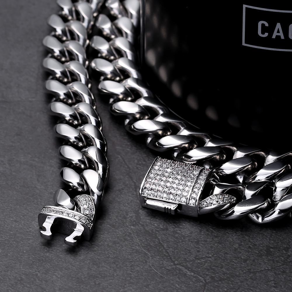 The Stormtrooper® - 12mm Iced Miami Cuban Link Chain White Gold Plated with CZ Clasp