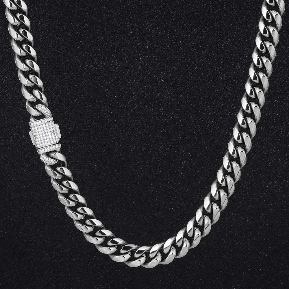 The Stormtrooper® - 12mm Iced Miami Cuban Link Chain White Gold Plated with CZ Clasp