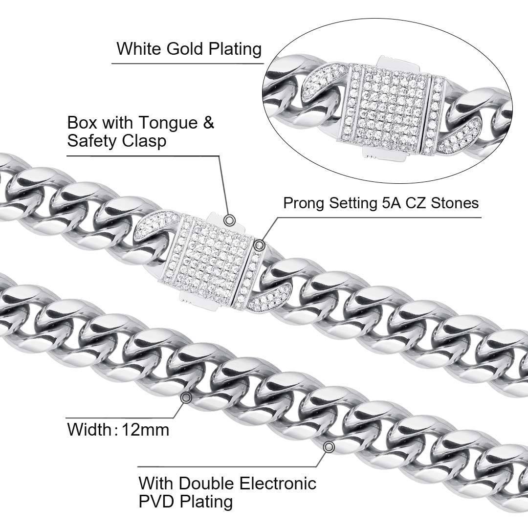 The Stormtrooper® - 12mm Iced Miami Cuban Link Chain White Gold Plated with CZ Clasp