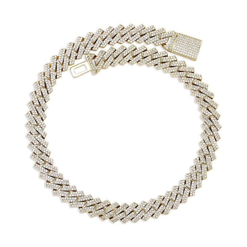 The Stunning Moment III® - 15mm Iced Out Diamond Prong Link Cuban Choker Chain in 14K Gold