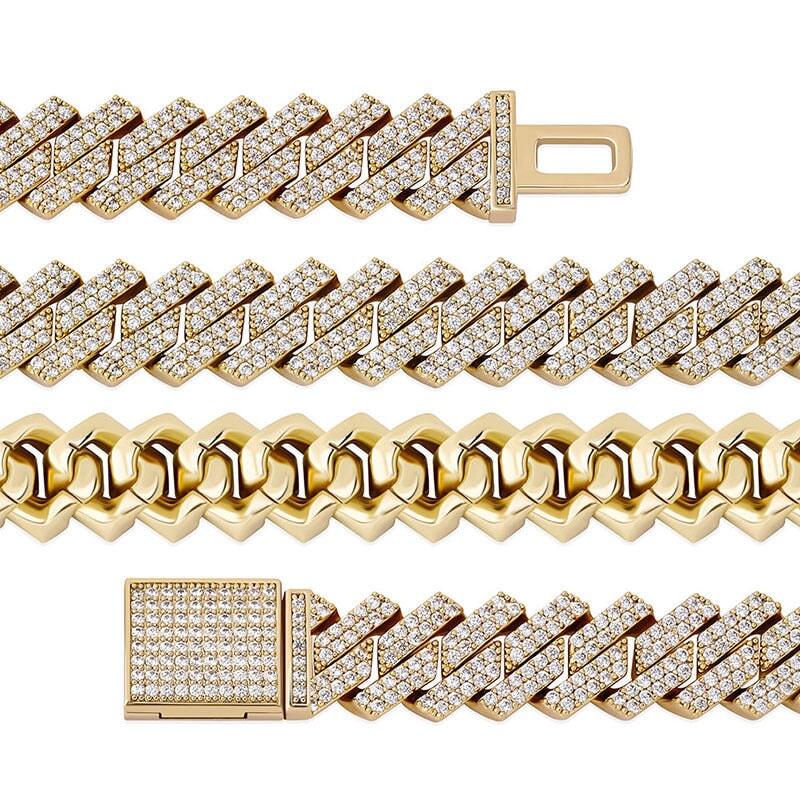 The Stunning Moment III® - 15mm Iced Out Diamond Prong Link Cuban Choker Chain in 14K Gold