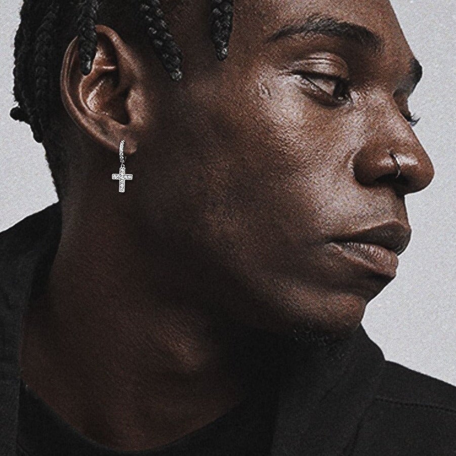 The Valor® - 925 Sterling Silver Diamond Hoop Earrings with Diamond Hanging Cross