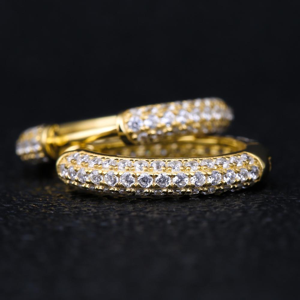 The Wealth Circle® - 925 Sterling Silver Iced Out Diamond Hoop Earrings in 14K Gold Earrings