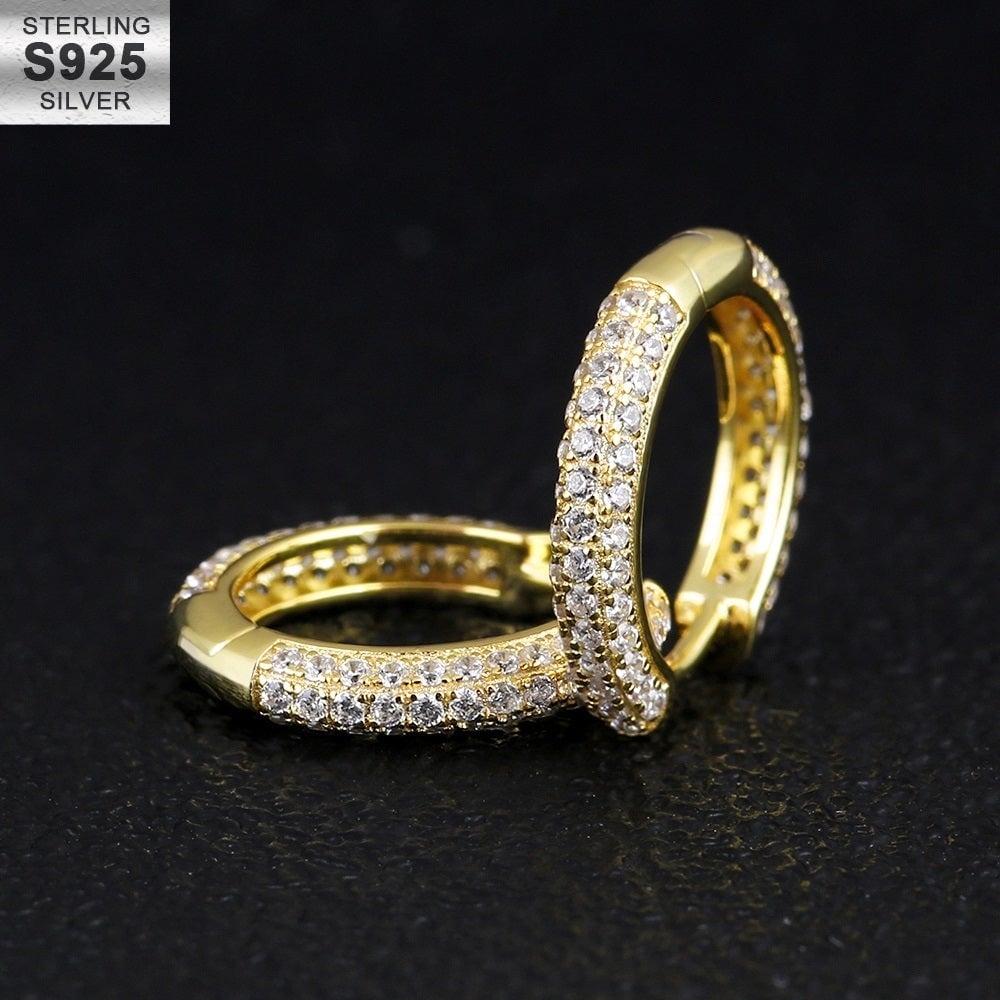 The Wealth Circle® - 925 Sterling Silver Iced Out Diamond Hoop Earrings in 14K Gold Earrings