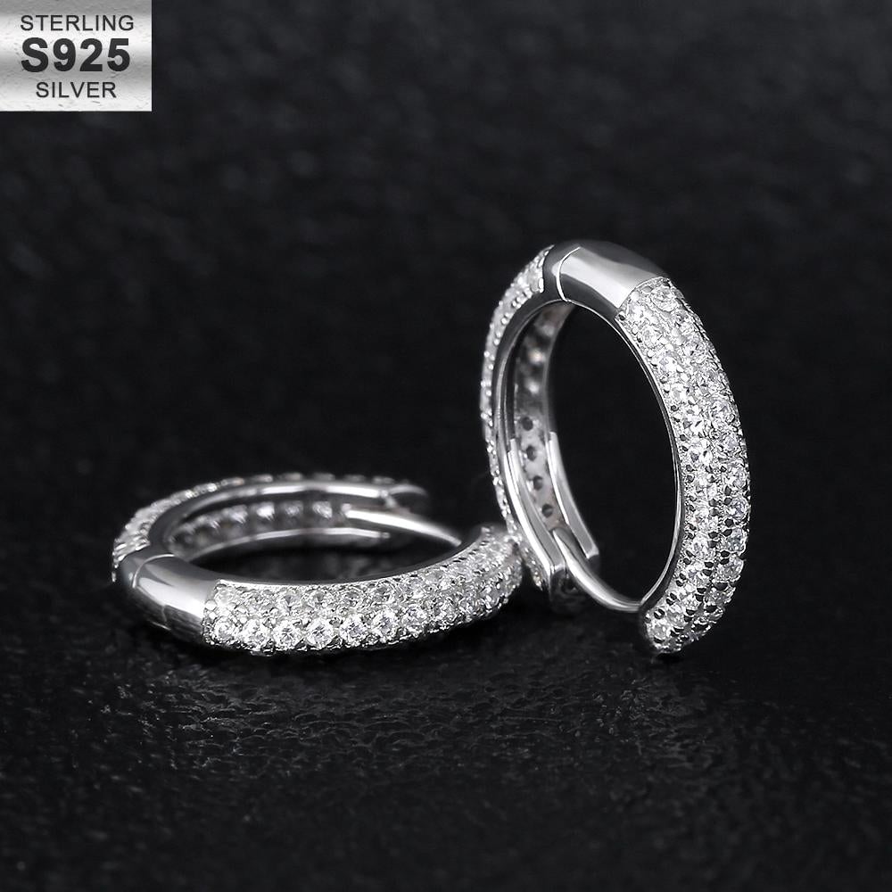 The Wealth Circle® - 925 Sterling Silver Iced Out Diamond Hoop Earrings in White Gold Earrings
