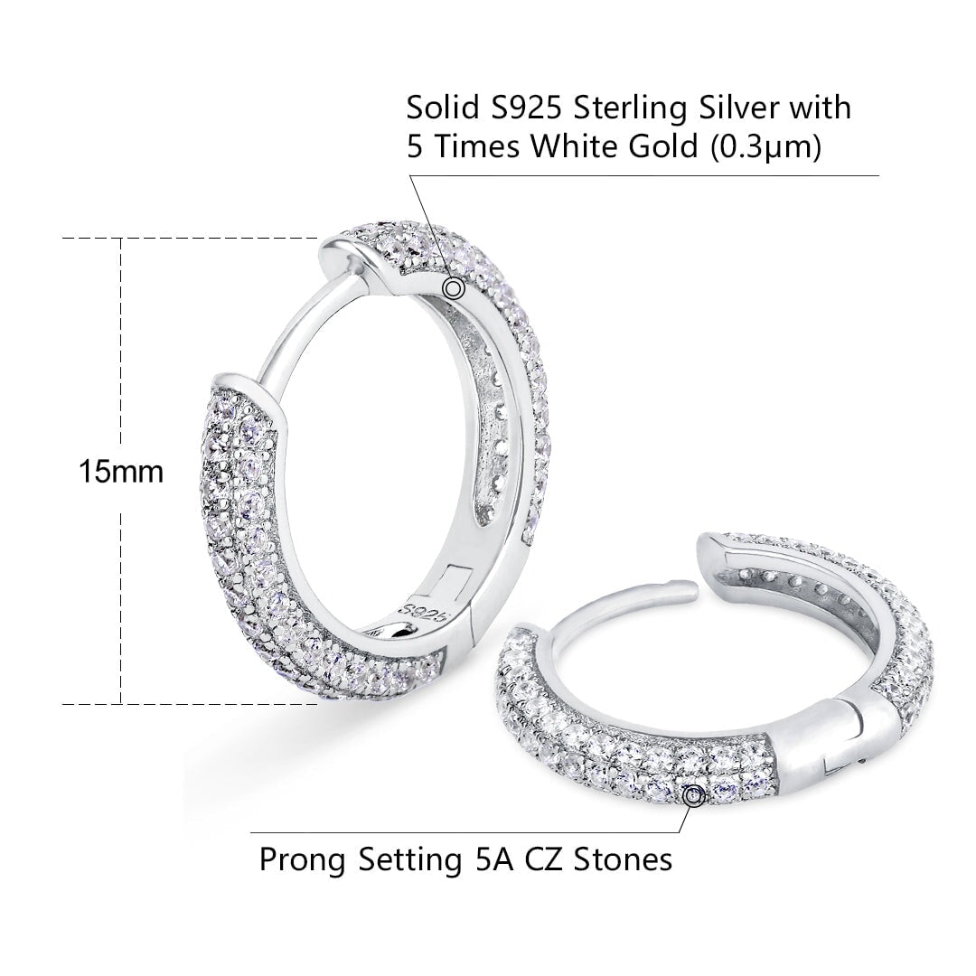 The Wealth Circle® - 925 Sterling Silver Iced Out Diamond Hoop Earrings in White Gold Earrings