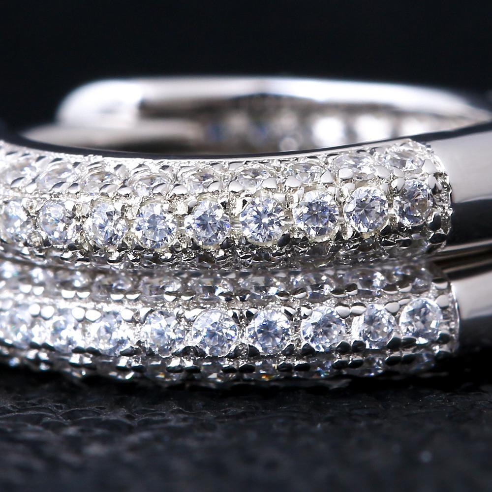 The Wealth Circle® - 925 Sterling Silver Iced Out Diamond Hoop Earrings in White Gold Earrings
