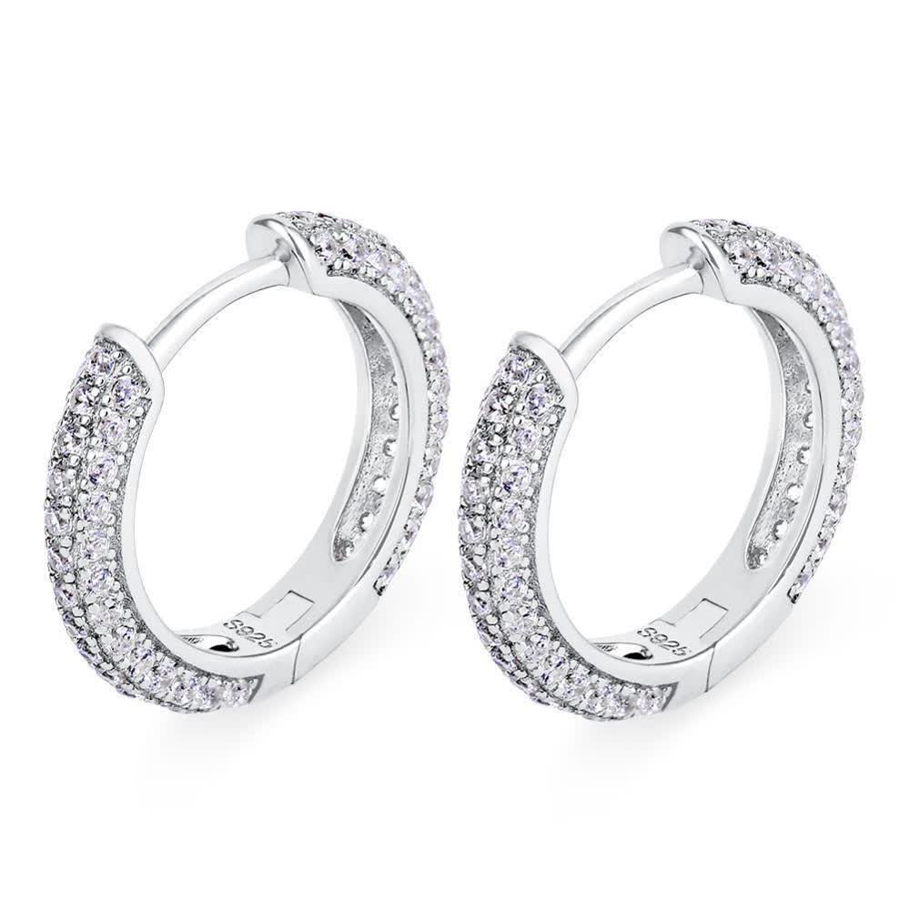 The Wealth Circle® - 925 Sterling Silver Iced Out Diamond Hoop Earrings in White Gold Earrings White Gold S925