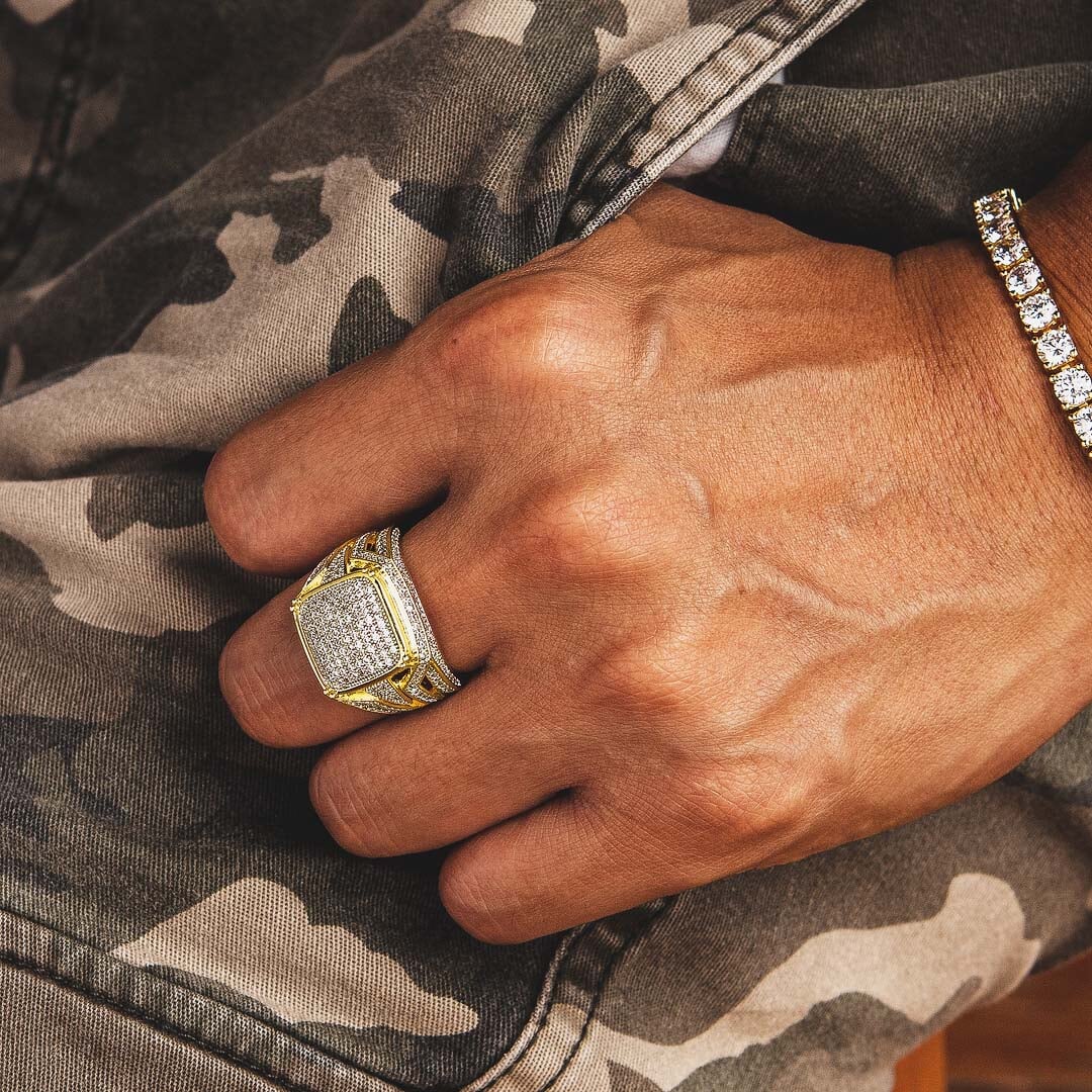 The Wealth® - Diamond CZ Mens Hip Hop Ring in 14K Gold