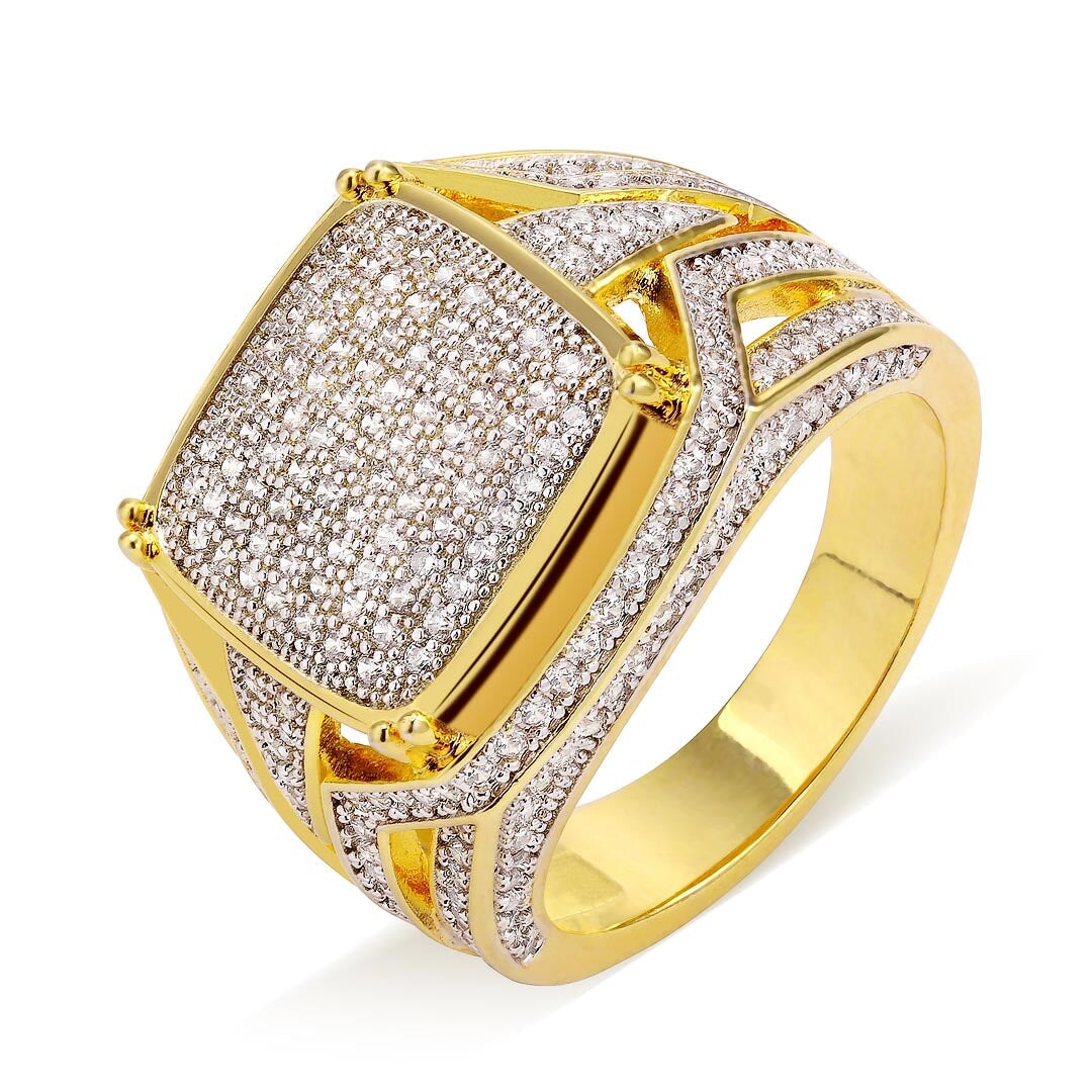 The Wealth® - Diamond CZ Mens Hip Hop Ring in 14K Gold
