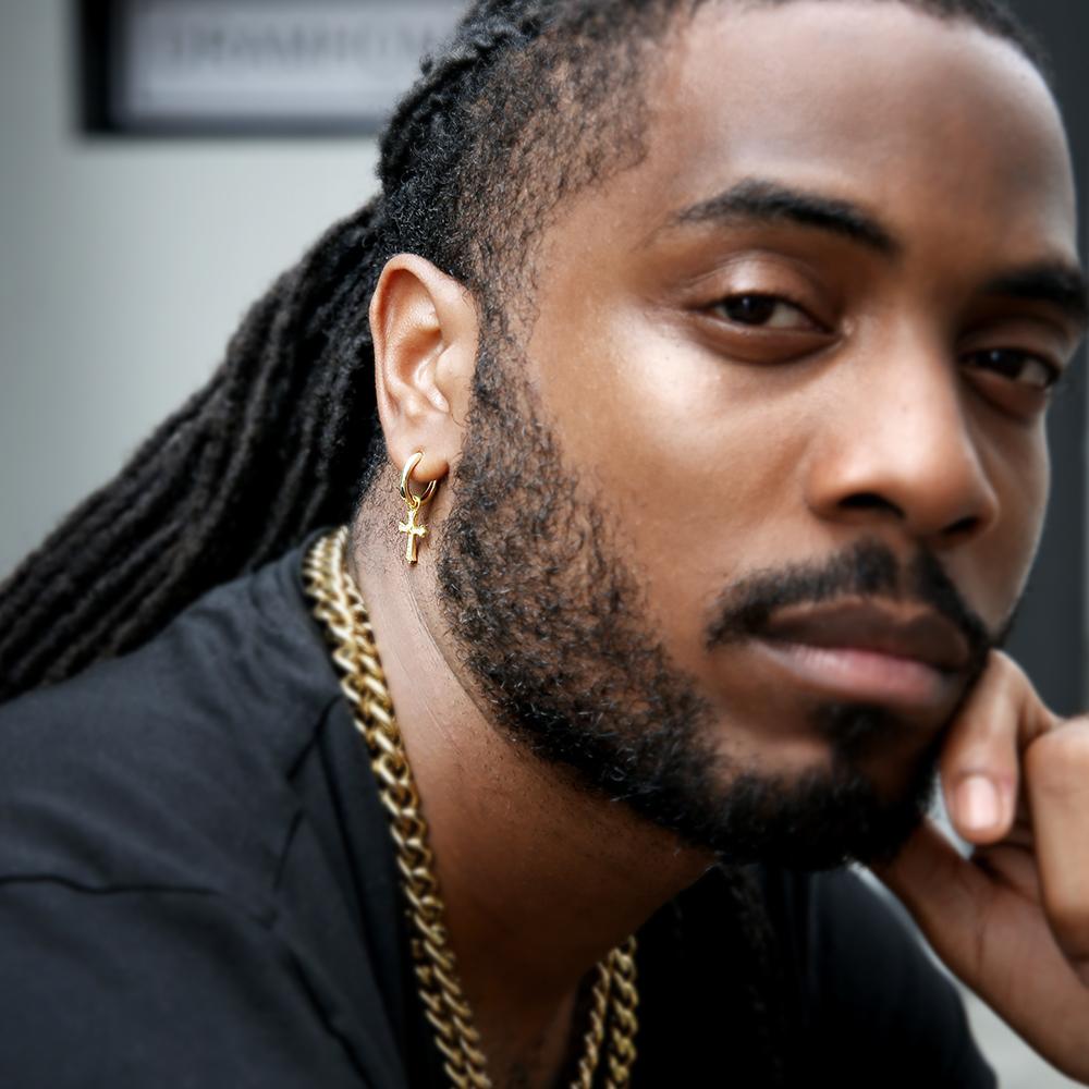 The Wisdom® -925 Sterling Silver Diamond Iced Out Hoop Dangle Iris Cross Mens Earrings Earrings