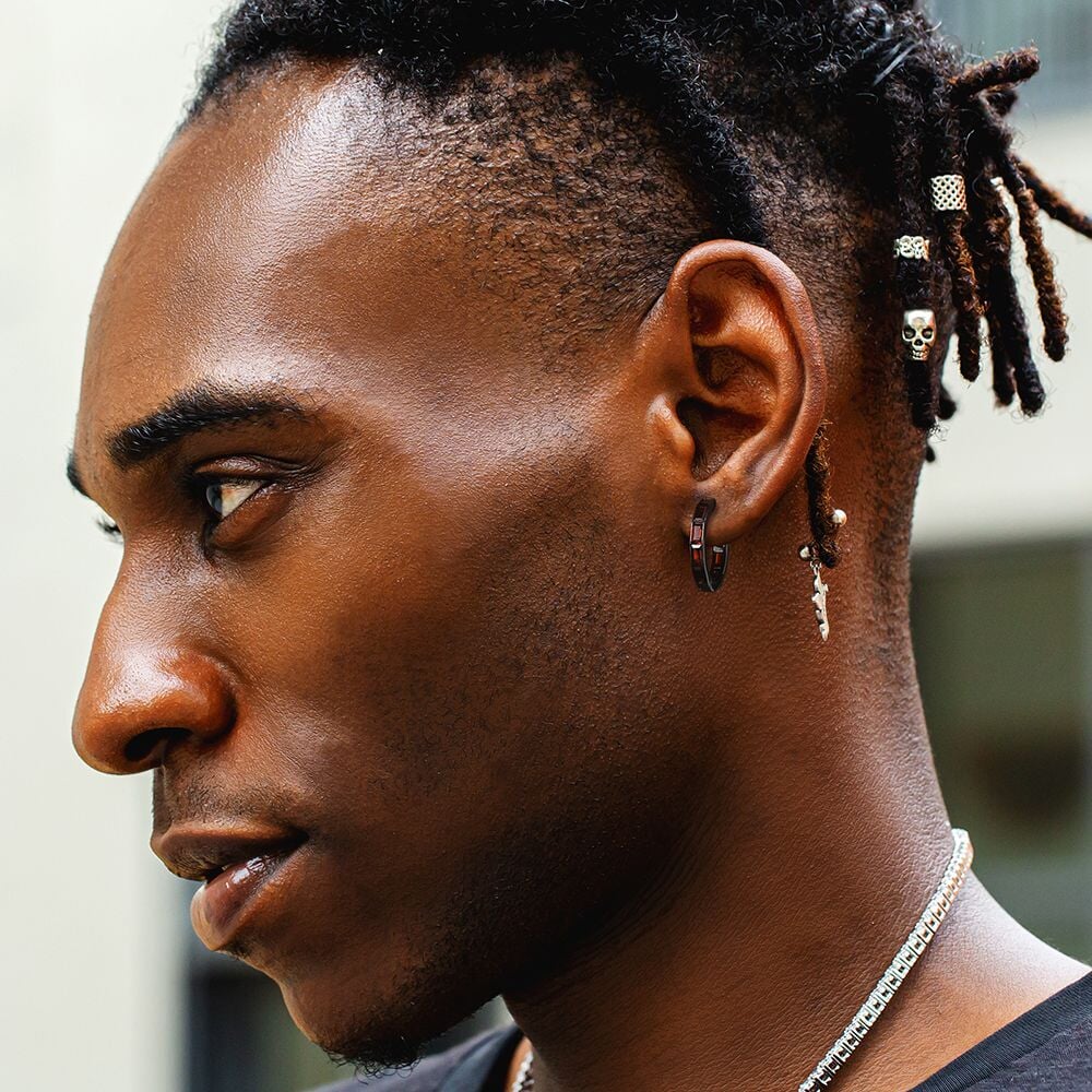 The Zeal® - 925 Sterling Silver Black & Red Ruby Diamond Men's Hoop Earrings Earrings Black Gold S925