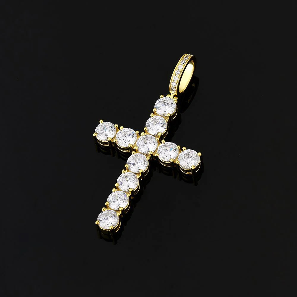 VVS Moissanite Solid Silver Cross Pendant in 14K Gold