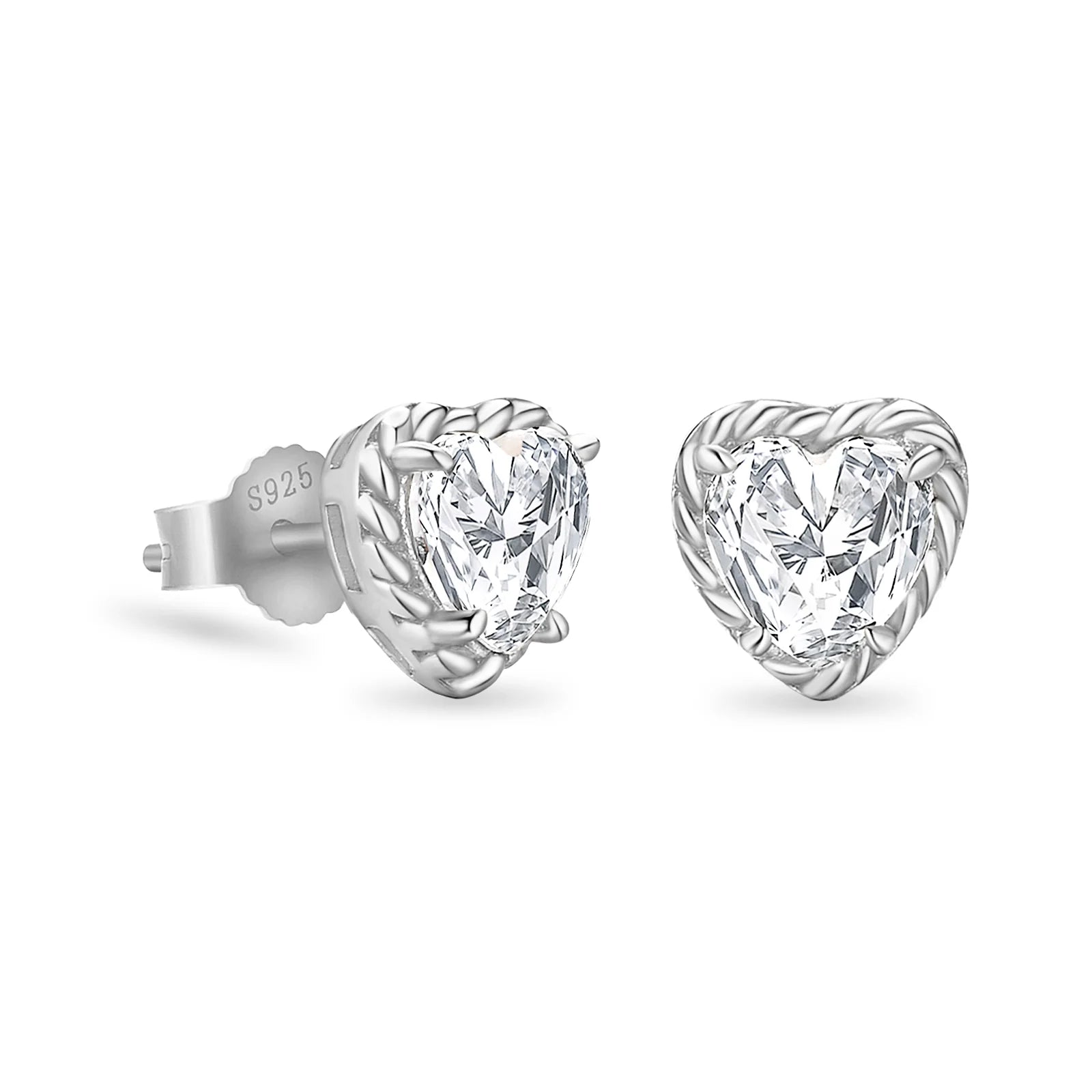 Women's Twisted Heart-shaped Diamond Stud Earrings Earrings S925 White Gold