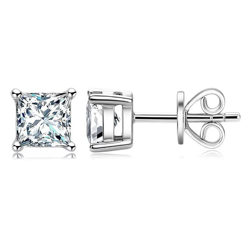 1.0 Carats VVS1 Moissanite 925 Sterling Silver Princess Cut Earring Studs in White Gold Earrings 