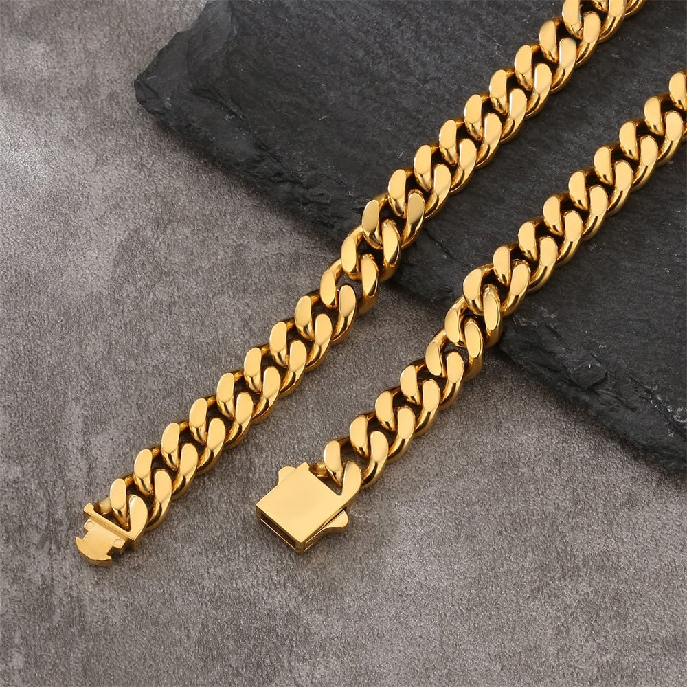 12mm Curb Cuban Link Chain in 18K Gold 