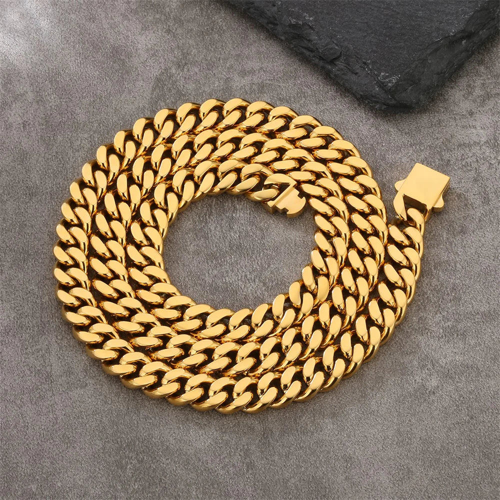 12mm Curb Cuban Link Chain in 18K Gold 