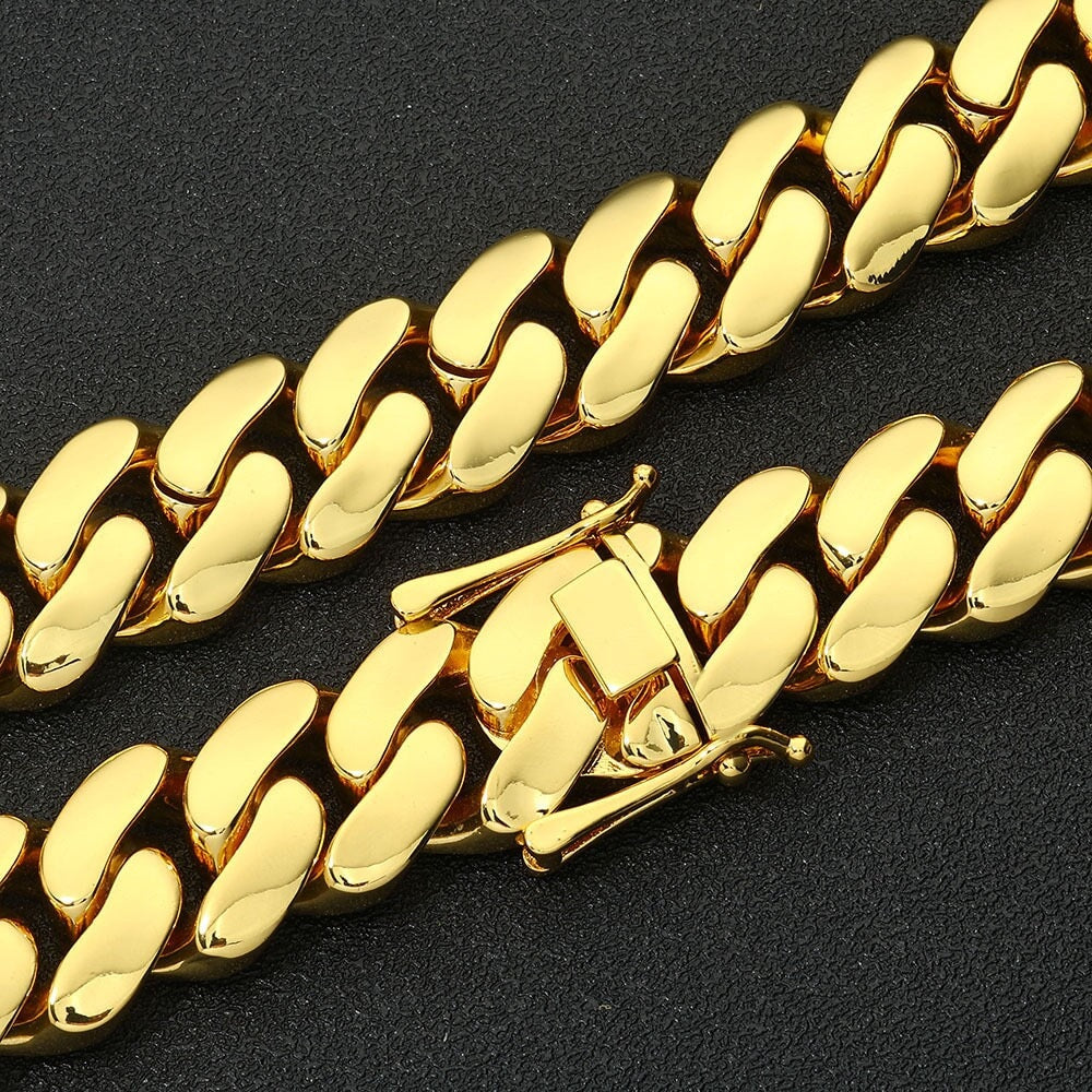 20mm Monaco Cuban Link Chain in 18K Gold Plating Necklaces 