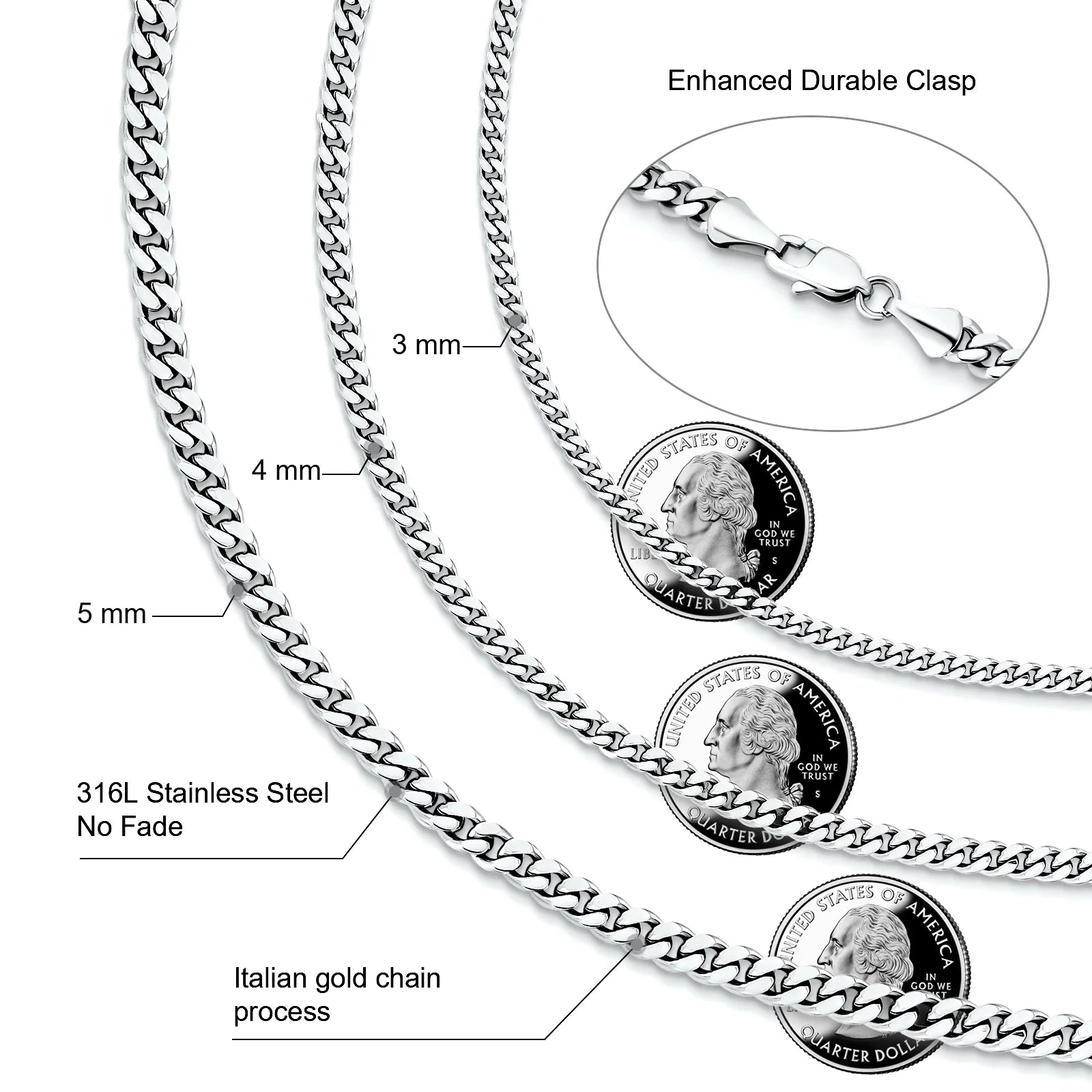 4mm Miami Cuban Link Chain in White Gold Necklaces 