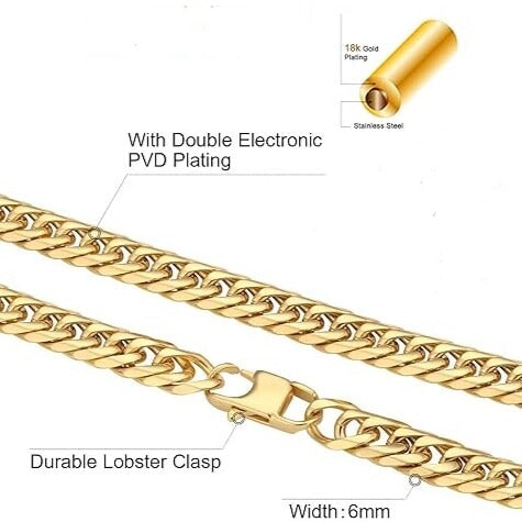 6mm Miami Cuban Link Chain in 18K Gold - 6-Side Cut Necklaces 