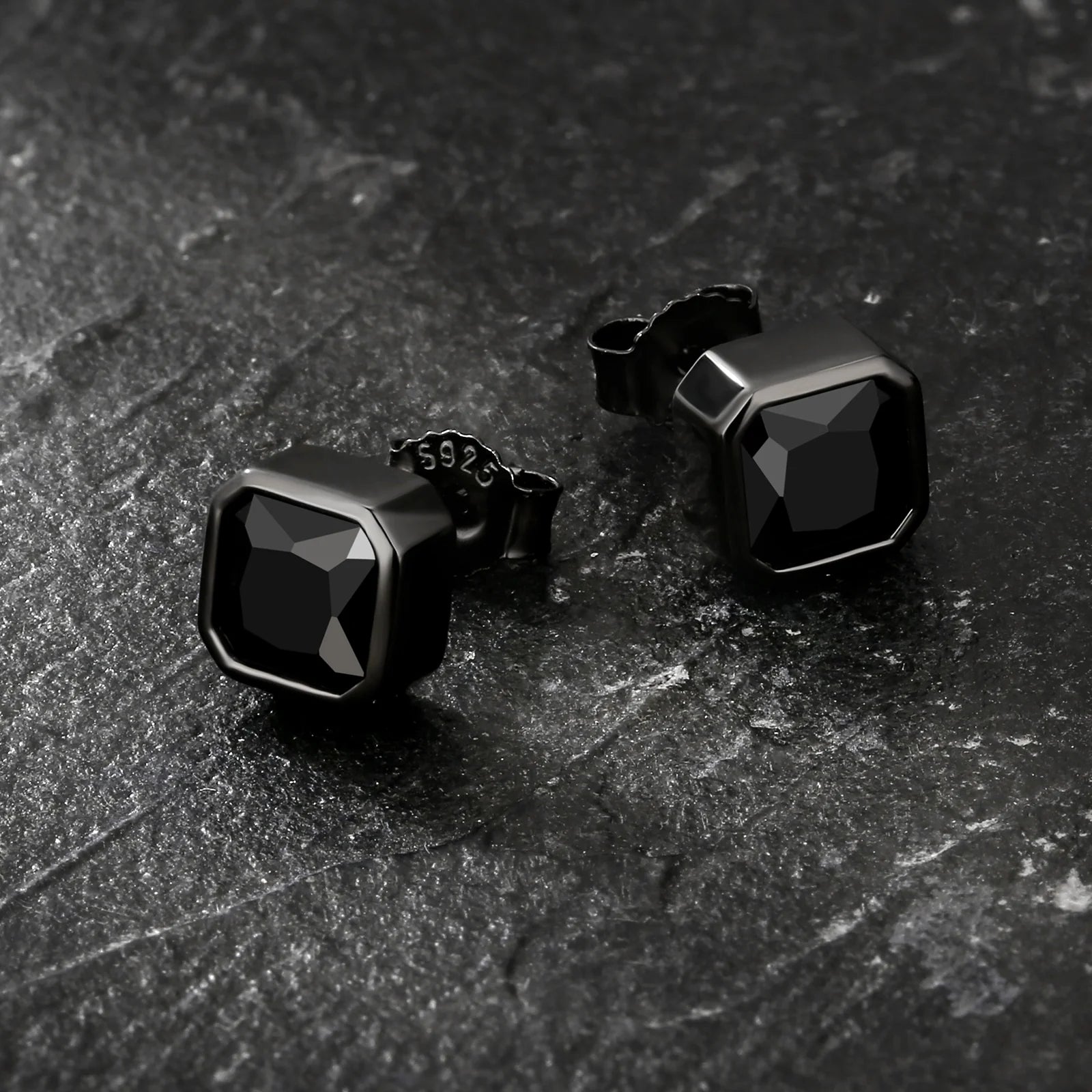 925 Sterling Silver Black Square Stud Earrings Earrings 