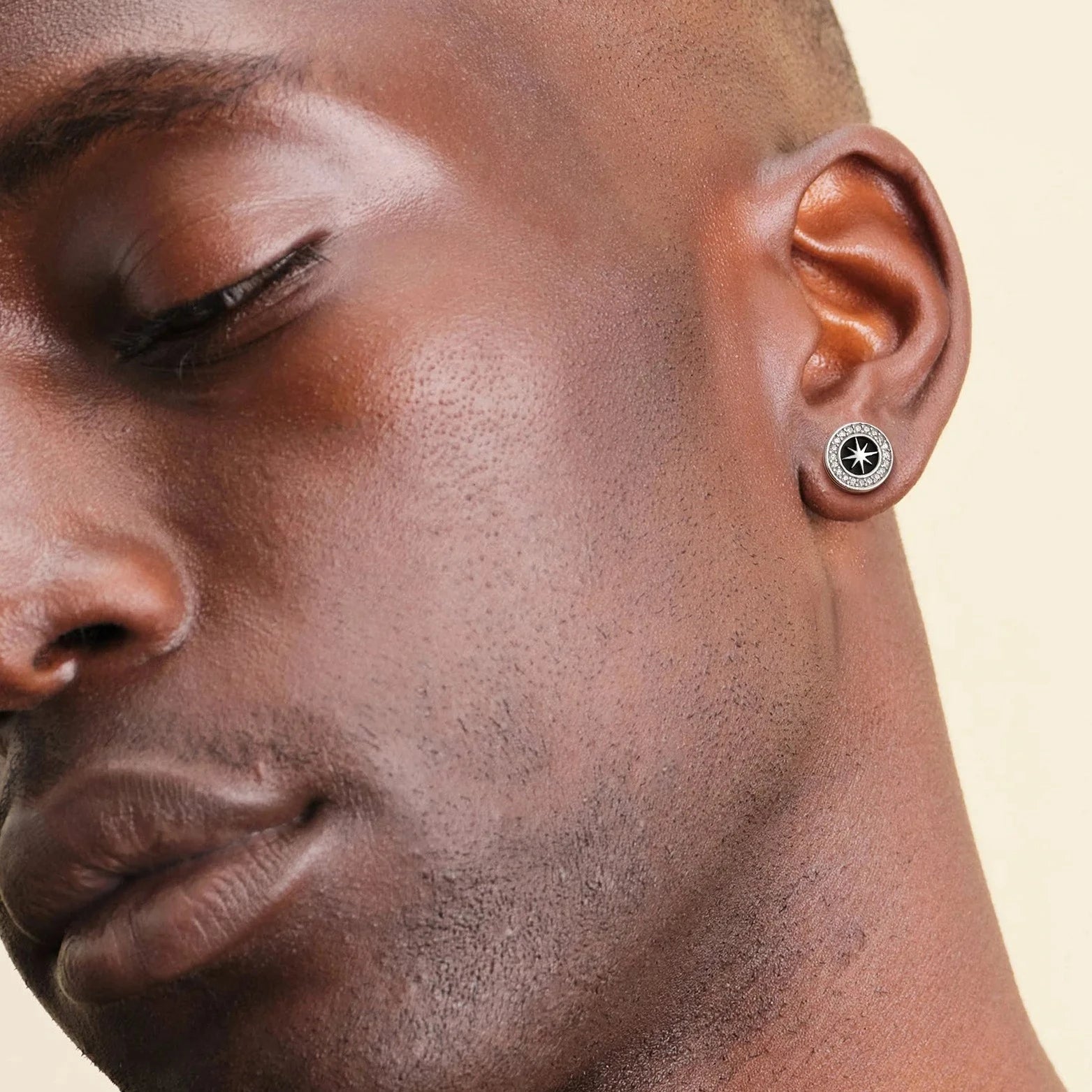 9mm Black Enamel Iced Diamond Stud Earrings - Sun Earrings 