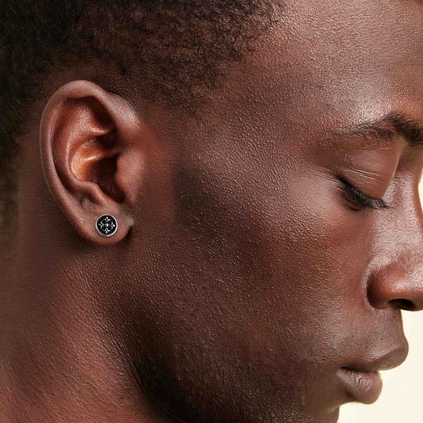 9mm Black Stud Earrings - Cross Fleur-de-lis Lily flower Earrings 