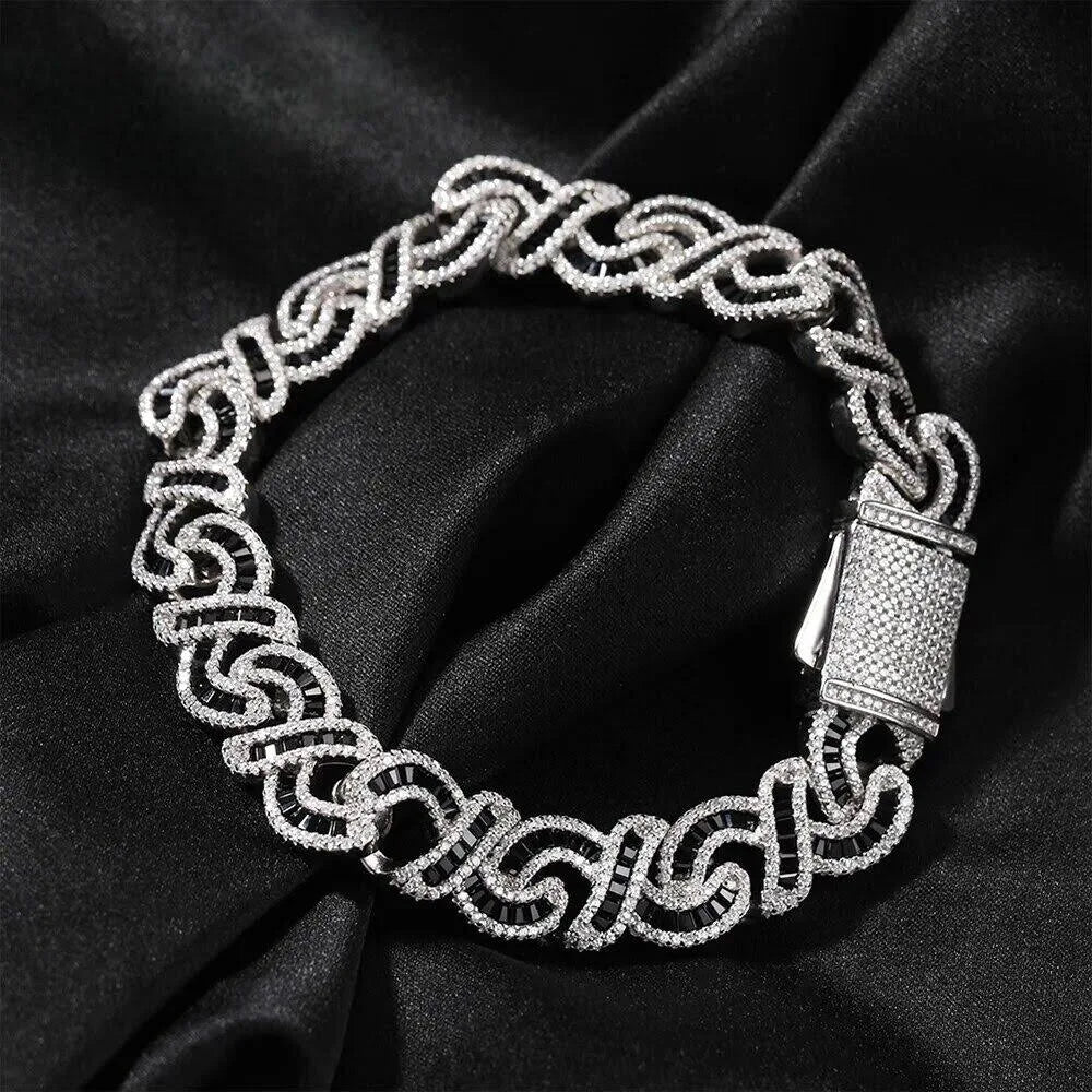 Black Baguette Cut Diamond Infinity Cuban Link Bracelet - 12mm Bracelets 