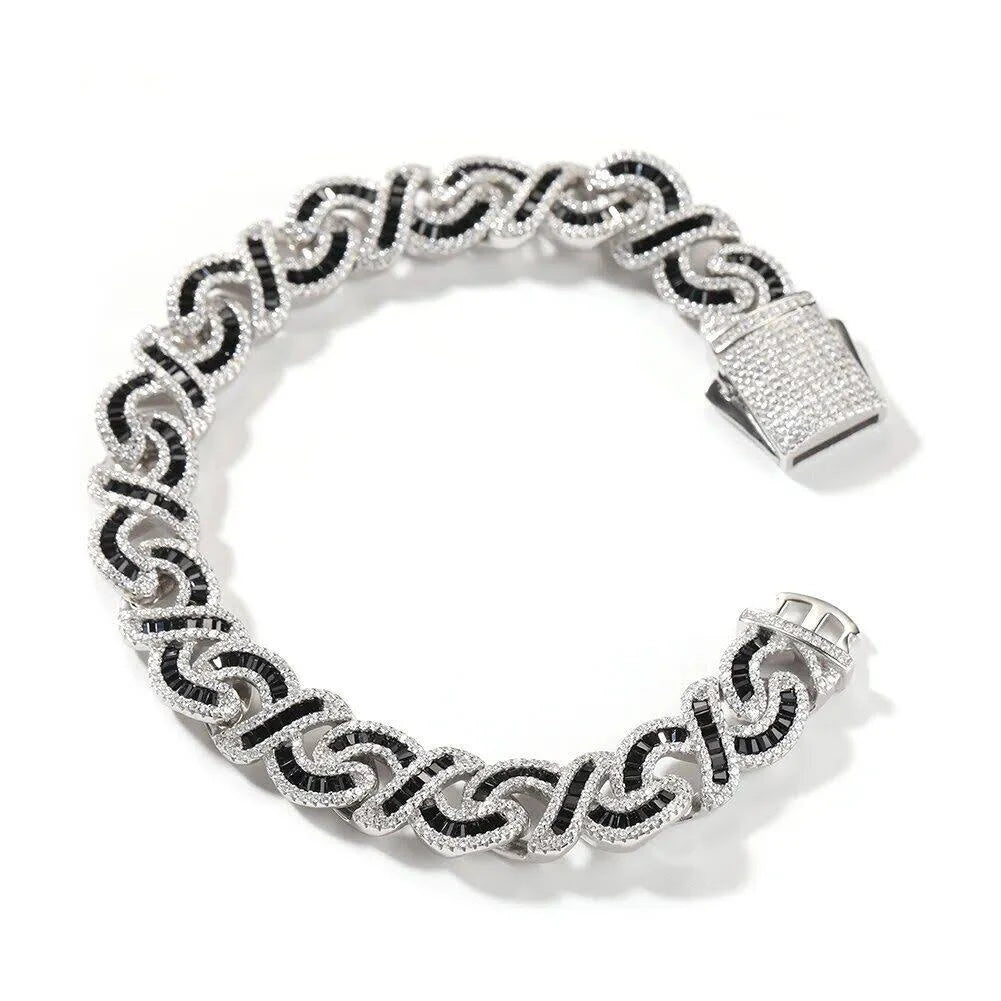 Black Baguette Cut Diamond Infinity Cuban Link Bracelet - 12mm Bracelets 