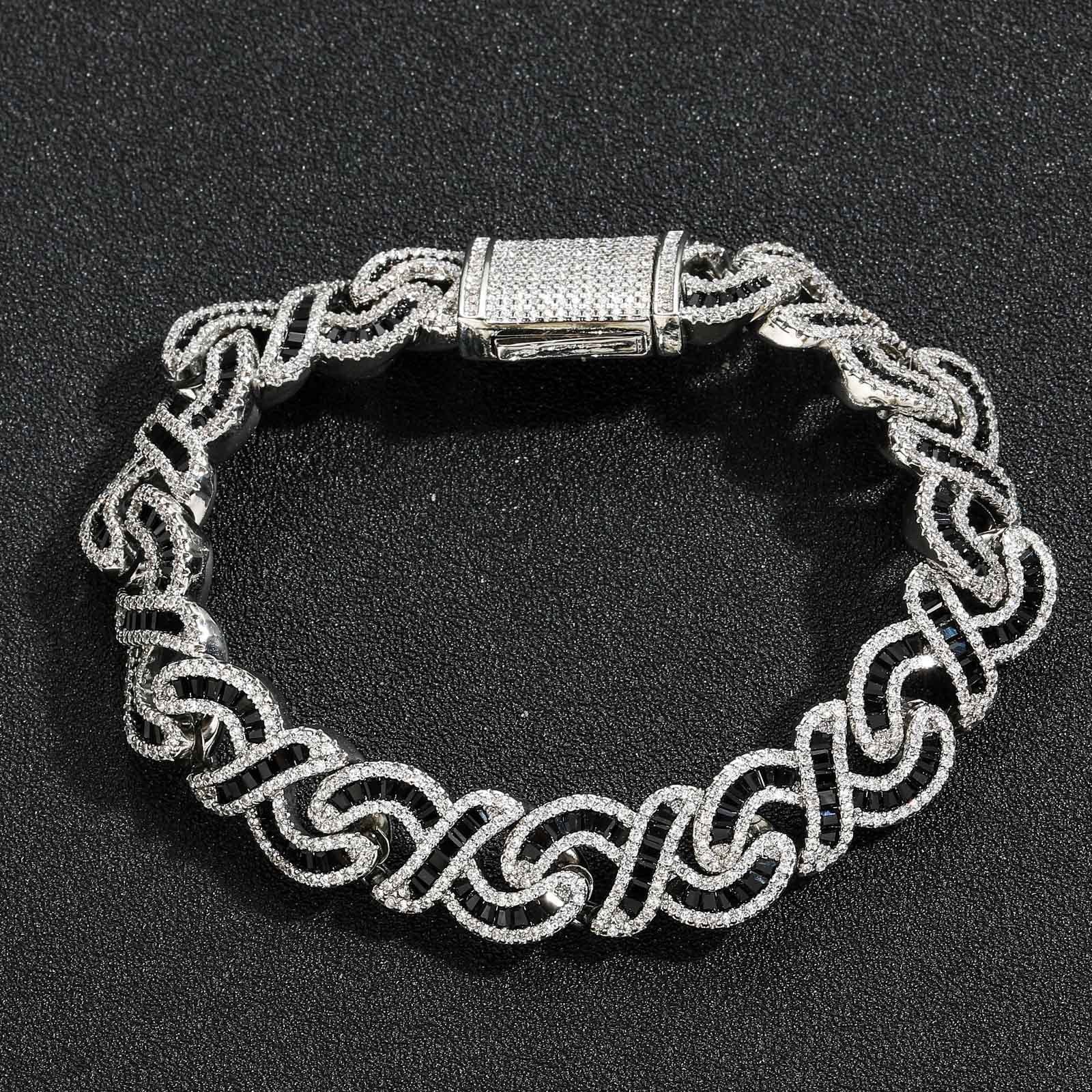 Black Baguette Cut Diamond Infinity Cuban Link Bracelet - 12mm Bracelets 