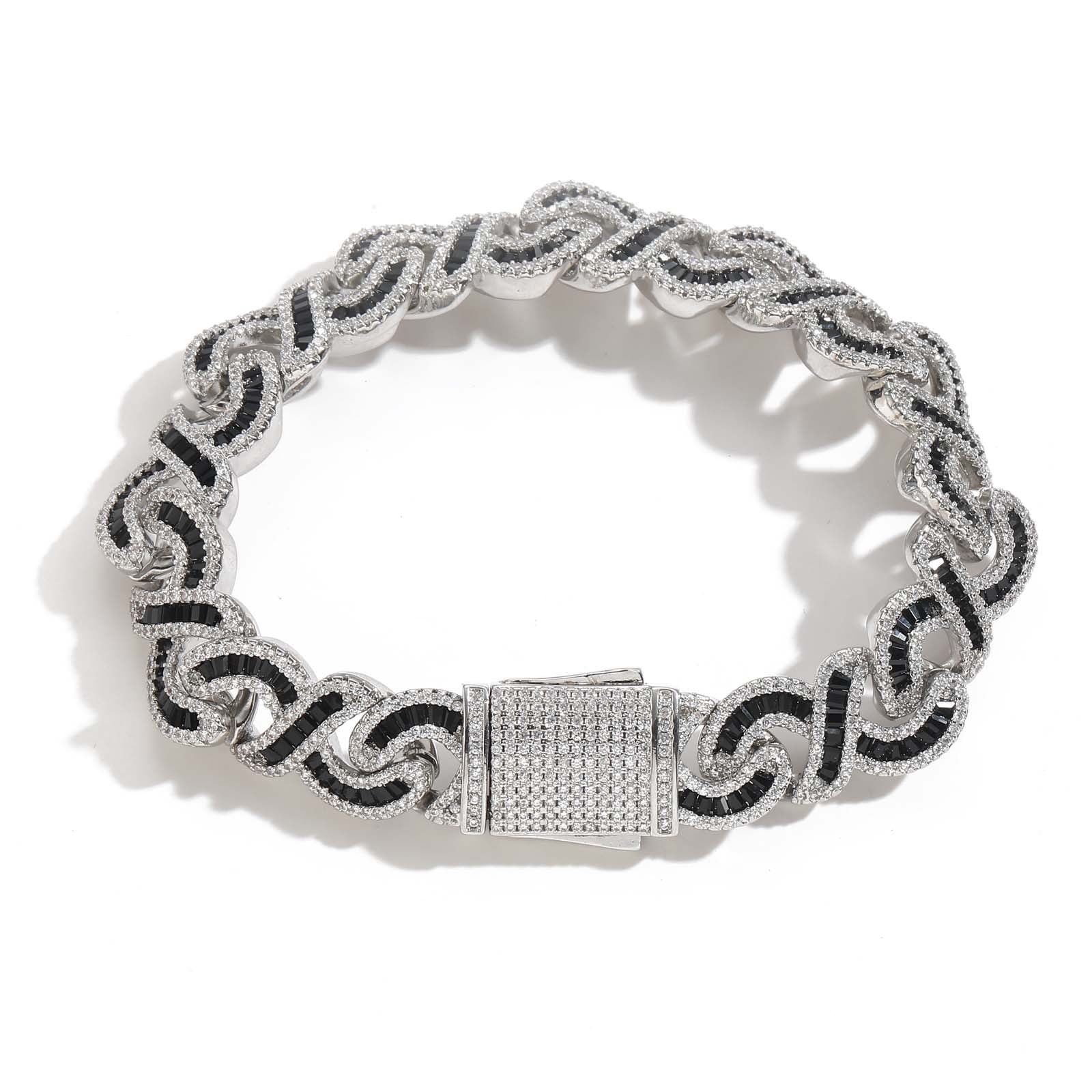 Black Baguette Cut Diamond Infinity Cuban Link Bracelet - 12mm Bracelets 