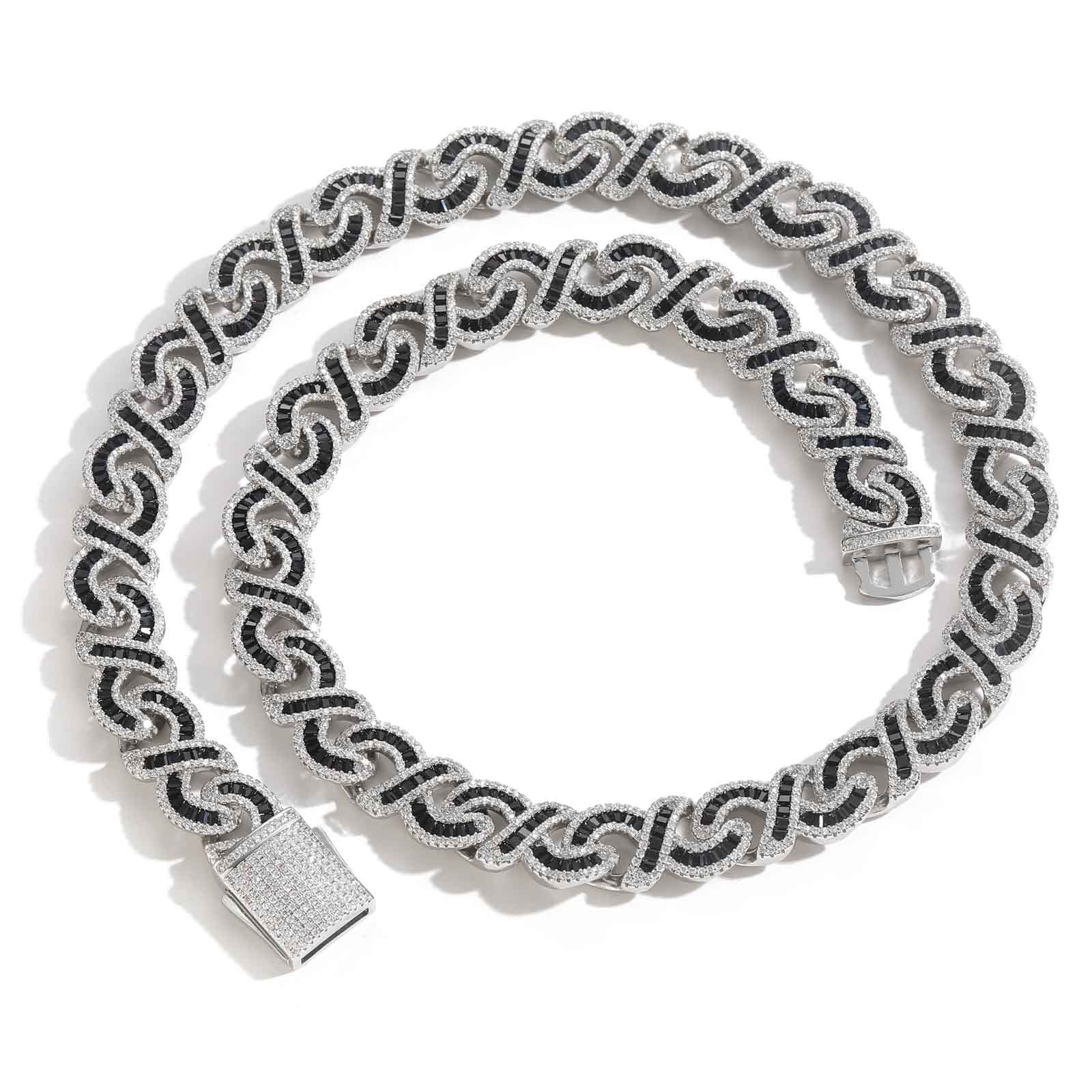 Black Baguette Cut Diamond Infinity Cuban Link Chain - 12mm Necklaces 